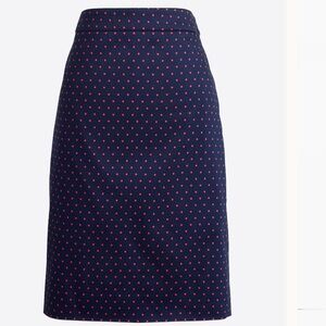 J. Crew Printed pencil skirt in sateen dot navy/cerise Size 6